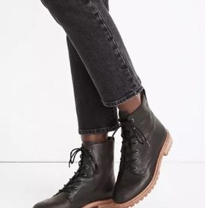 Madewell Clair Lace-Up Boot in Black Leather